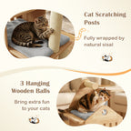 Multi-Level Solid Wood Cat Tree 48.5" with Condo & Scratchers