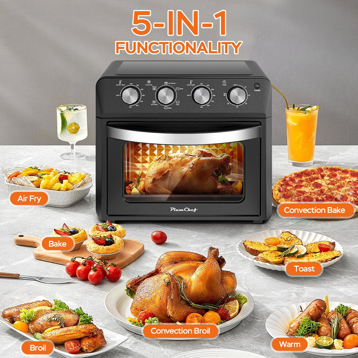 Plum Chef Air Fryer Oven 27.5QT - 6-in-1 Countertop Convection Oven