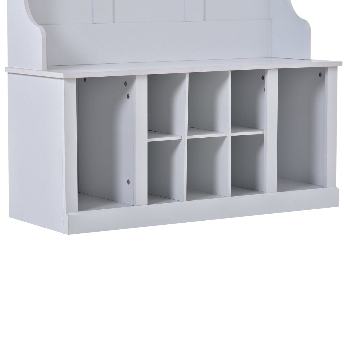 U-Can Hall Tree with 6 Hooks  Coat Hanger Entryway Bench Storage Bench (White) V.I.P Digital Presence