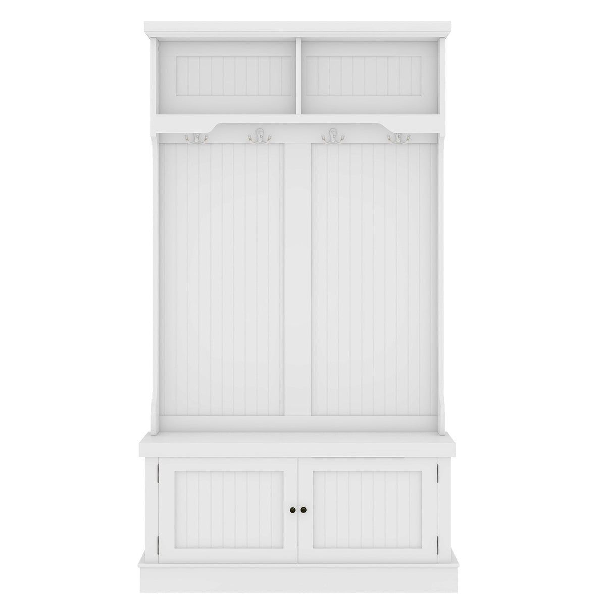Hall Tree with Storage Shoe Bench for Entryway and Hallway, 4-in-1 Design Coat Racks with 4 Hooks for Living Room, White V.I.P Digital Presence
