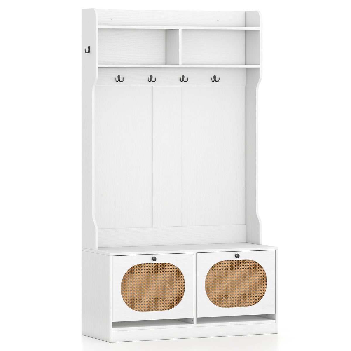 4-In-1 Hall Tree with Coat Rack and Flip Drawers for Entryway Mudroom DirectDeals