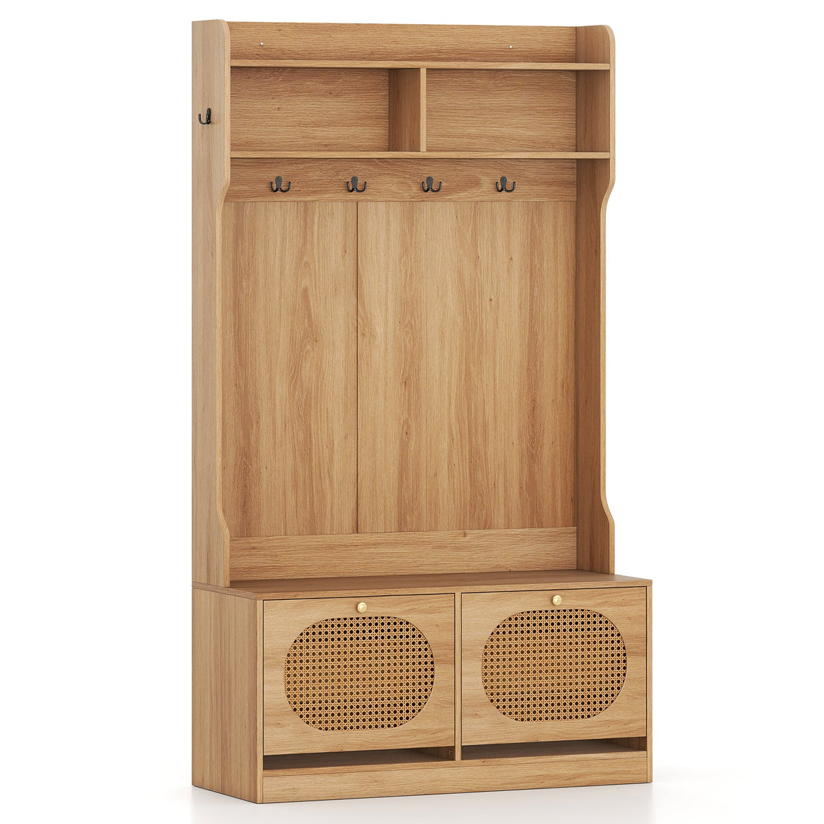 4-In-1 Hall Tree with Coat Rack and Flip Drawers for Entryway Mudroom DirectDeals