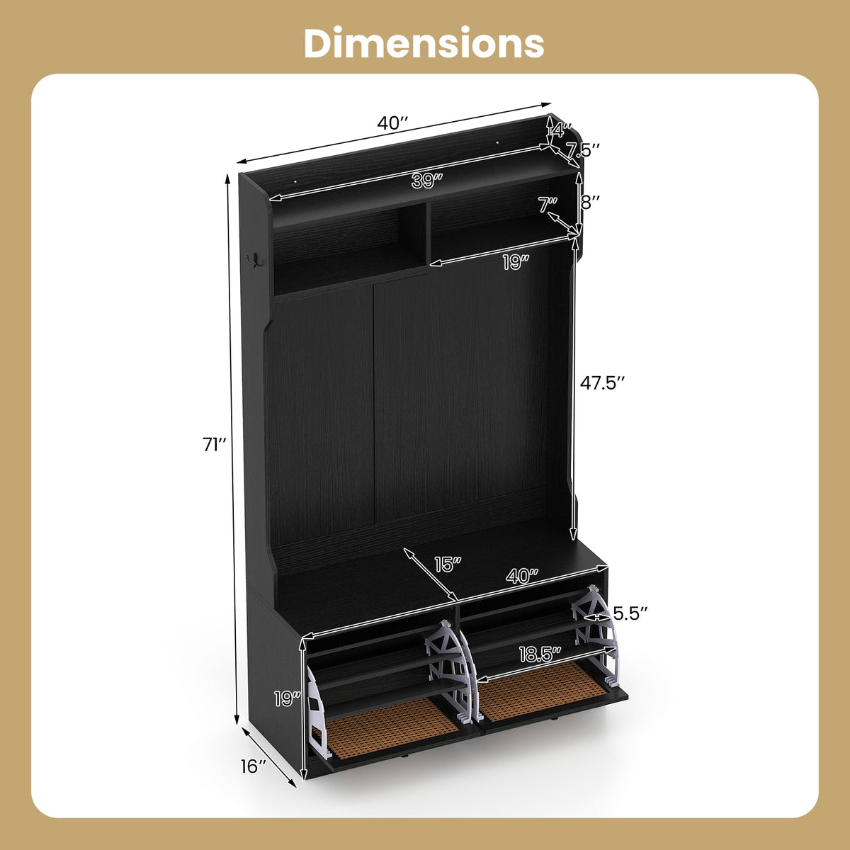 4-In-1 Hall Tree with Coat Rack and Flip Drawers for Entryway Mudroom DirectDeals