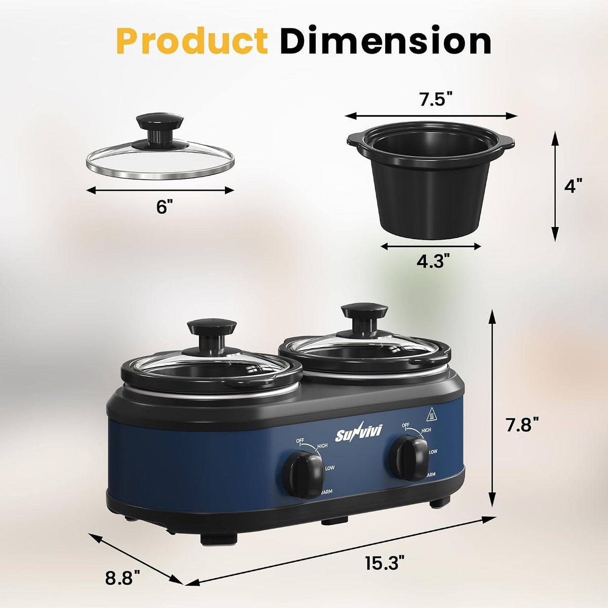 Double Slow Cooker with 2 Removable Pots - Stainless Steel HouseOfZazla