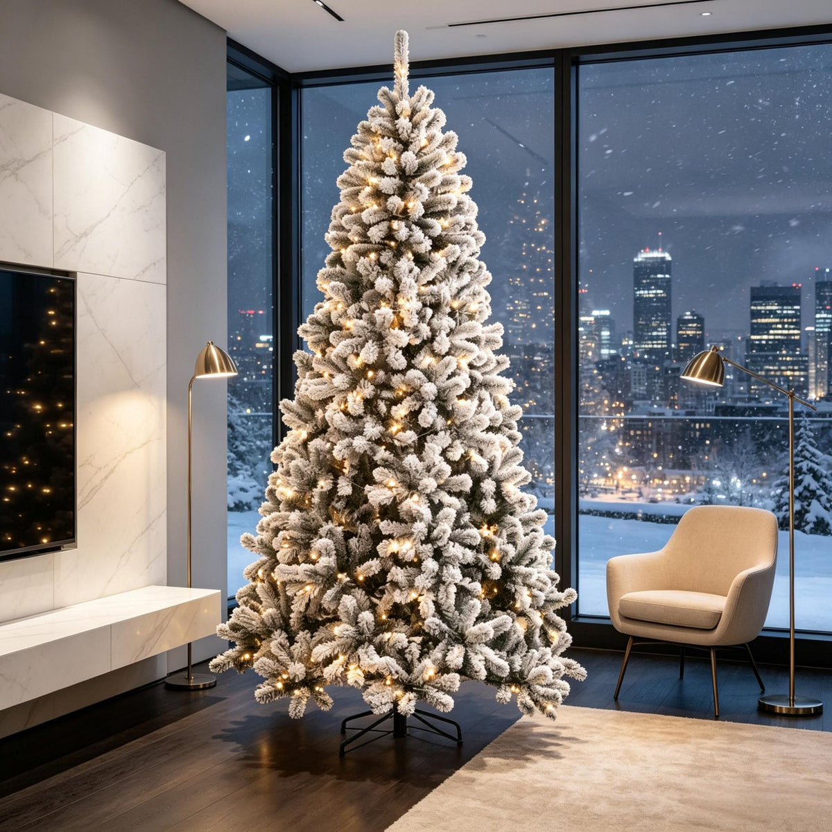 6 ft Pre-Lit Snow-Flocked Northern Pine Christmas Tree HouseOfZazla