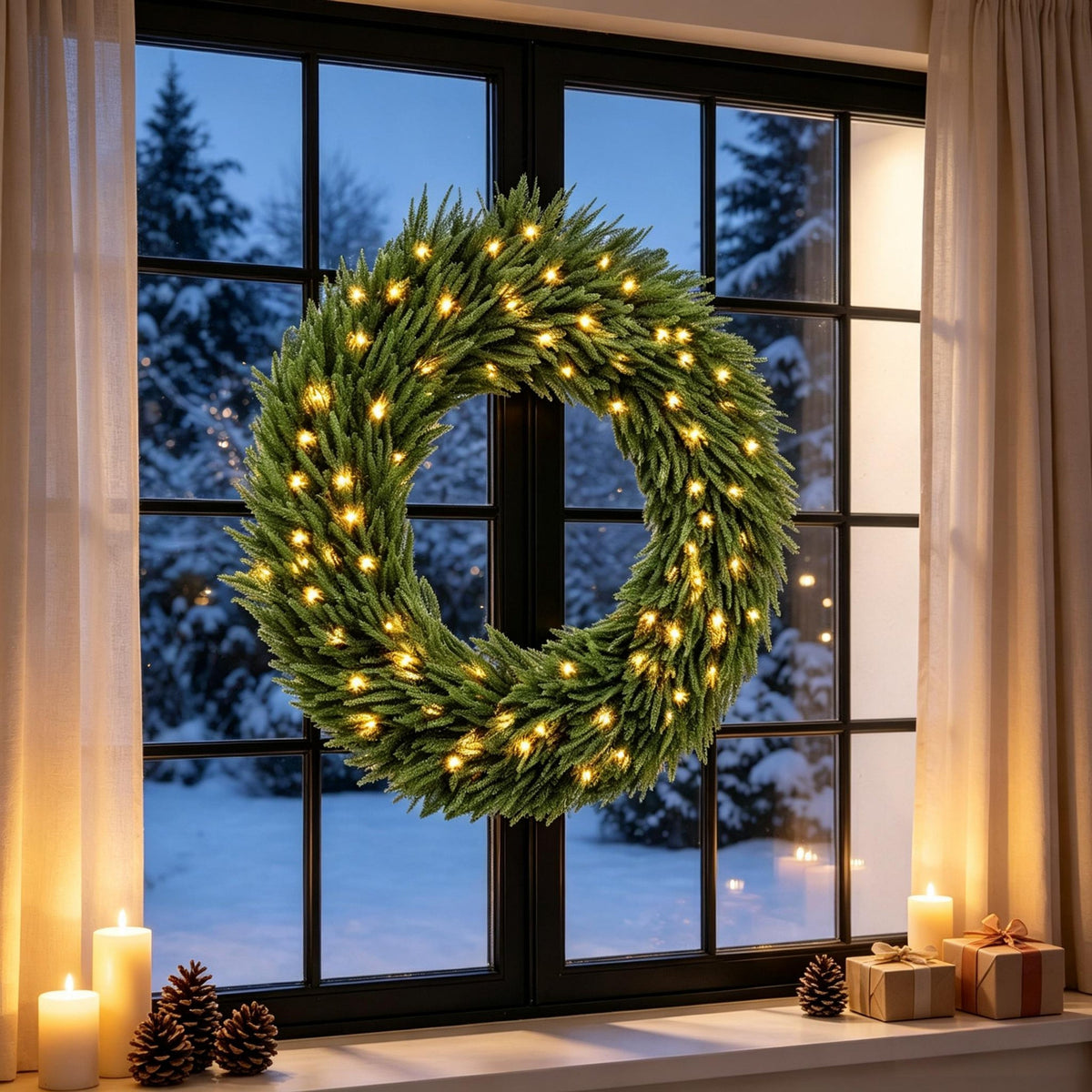 36-Inch Pre-Lit Christmas Wreath with Warm White Lights - Green HouseOfZazla