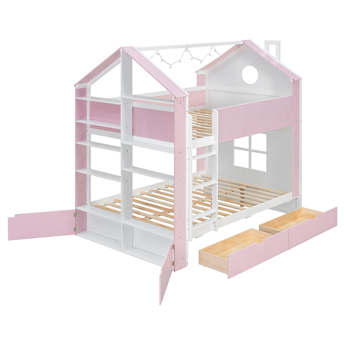 Full Size Bunk Bed with Storage Drawers & Shelves HouseOfZazla