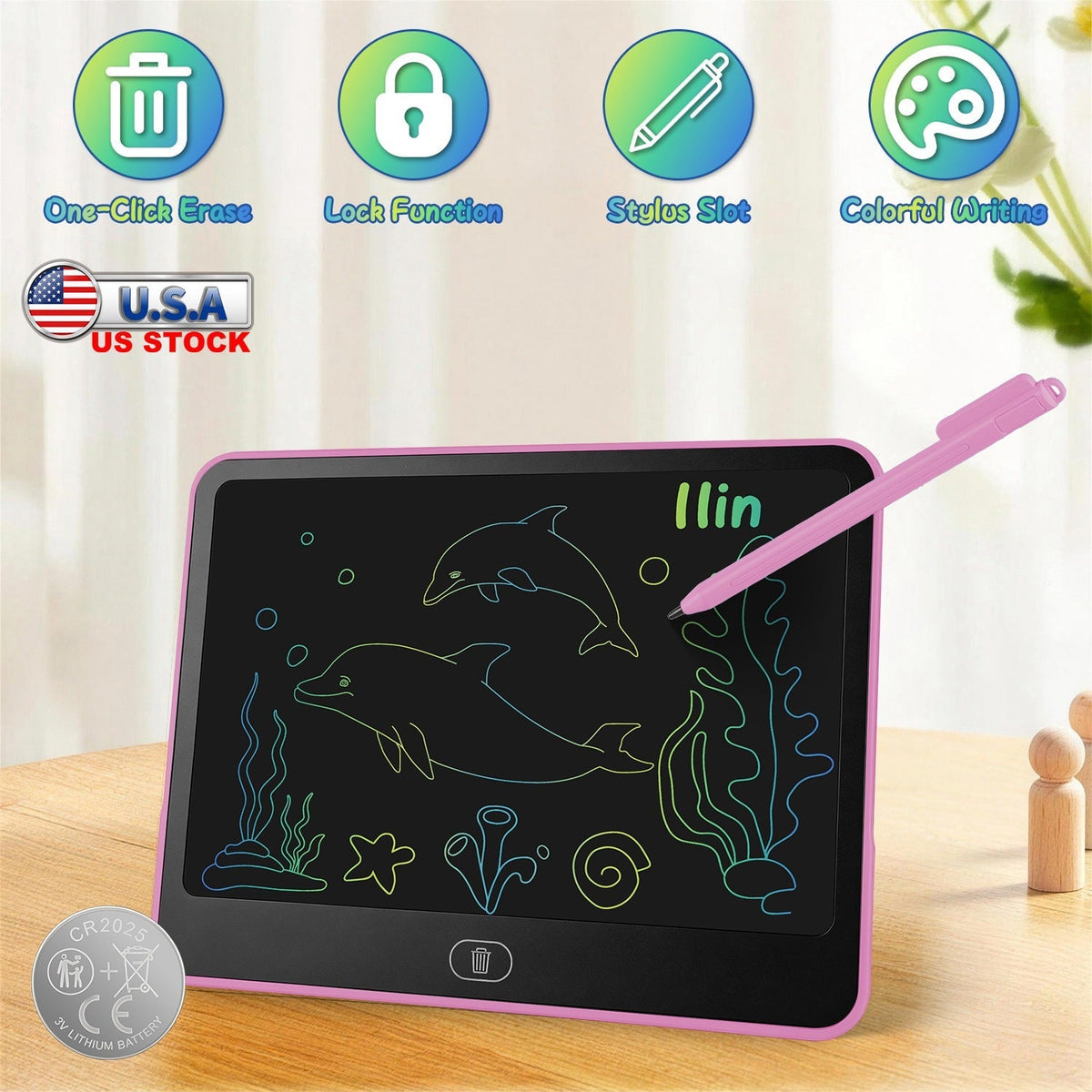 LCD Writing Tablet for Kids with Stylus & Lock Function