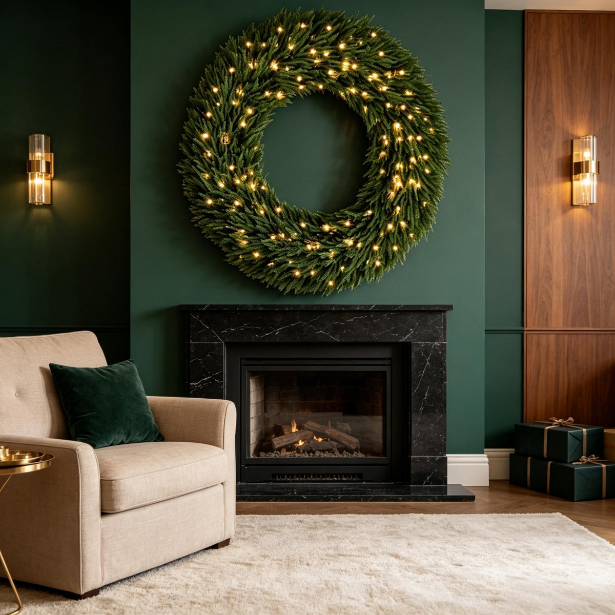 48" Artificial Norfolk Pine Christmas Wreath with LED Lights - Green HouseOfZazla