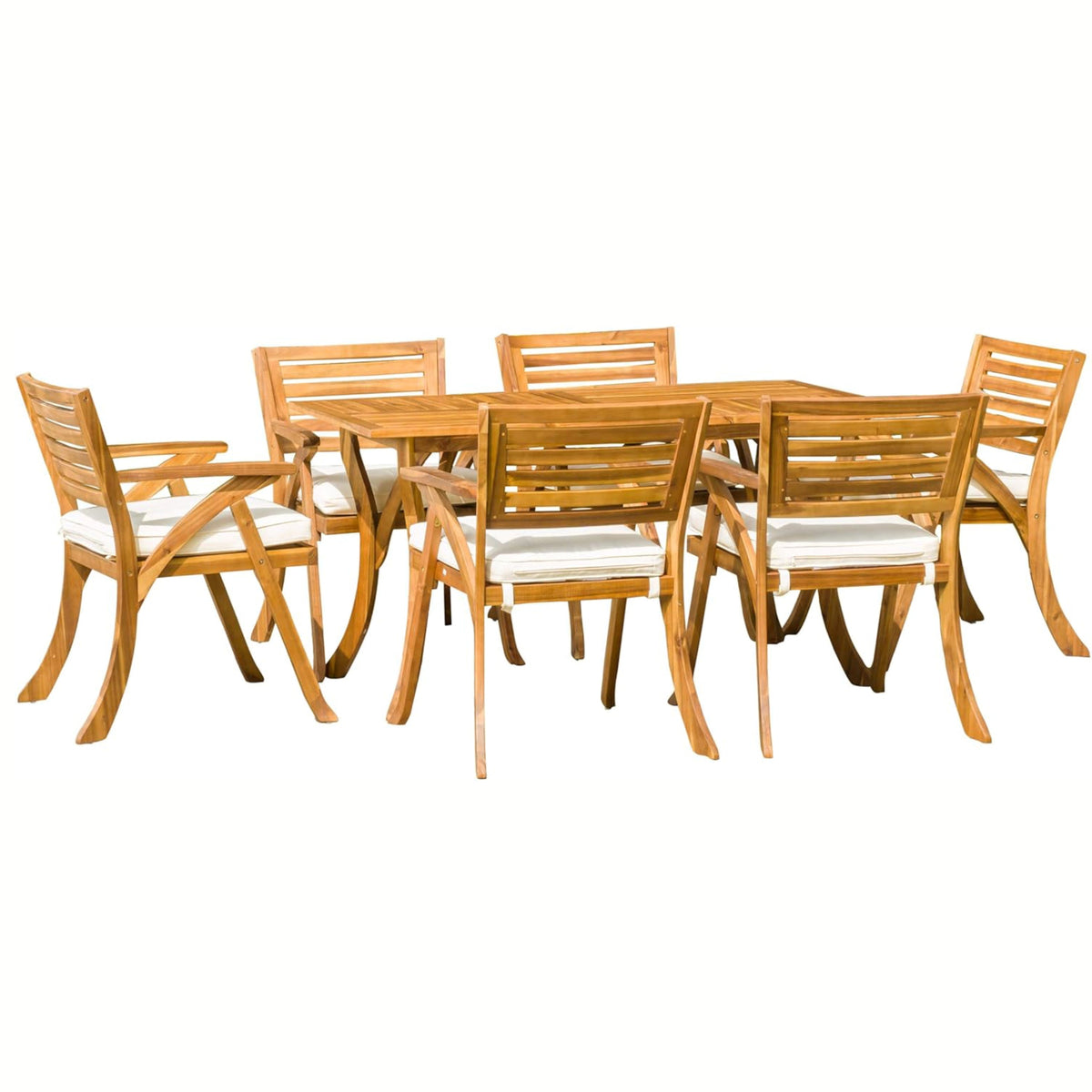 Acacia Wood Outdoor Dining Set with Cushions - 7 Piece Patio Set, Cream HouseOfZazla