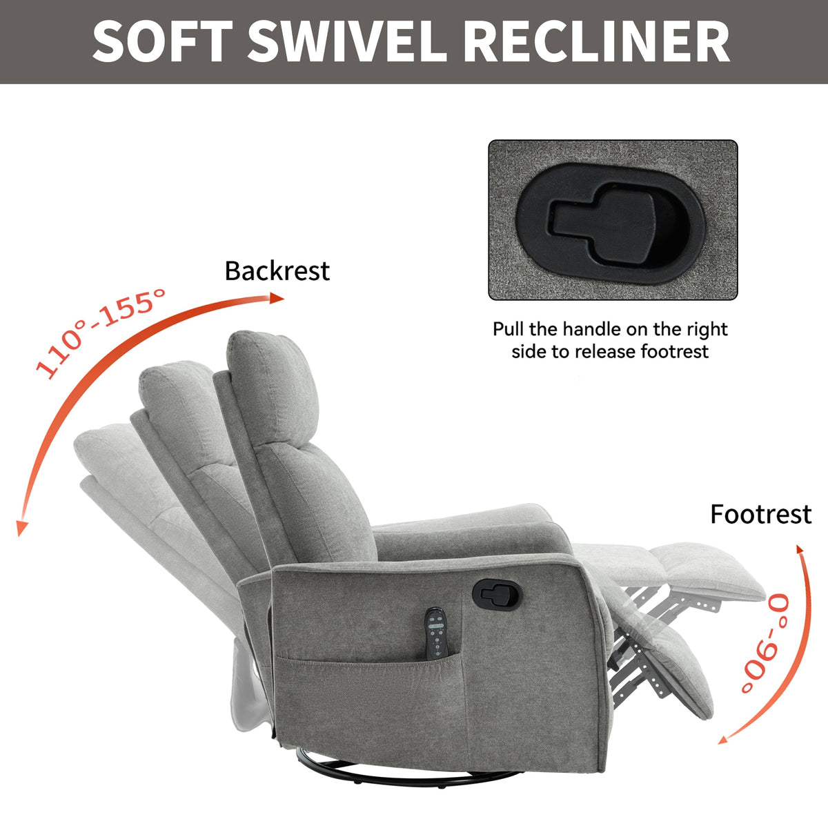 Heat Massage Manual Recliner Chair with Swivel and Rocker - Multi-Function, Metal Base HouseOfZazla