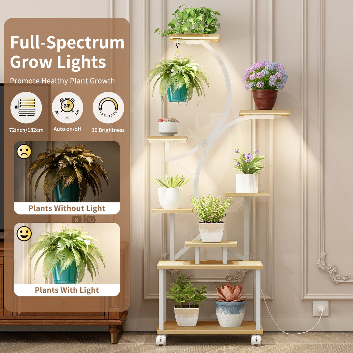62" Tall Indoor Plant Stand with Grow Lights - 8 Tiered Shelf HouseOfZazla