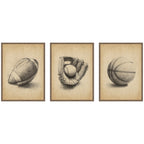 Walnut Antique Football 3 Piece Framed Canvas Wall Art Set by The Creative Bunch Studio