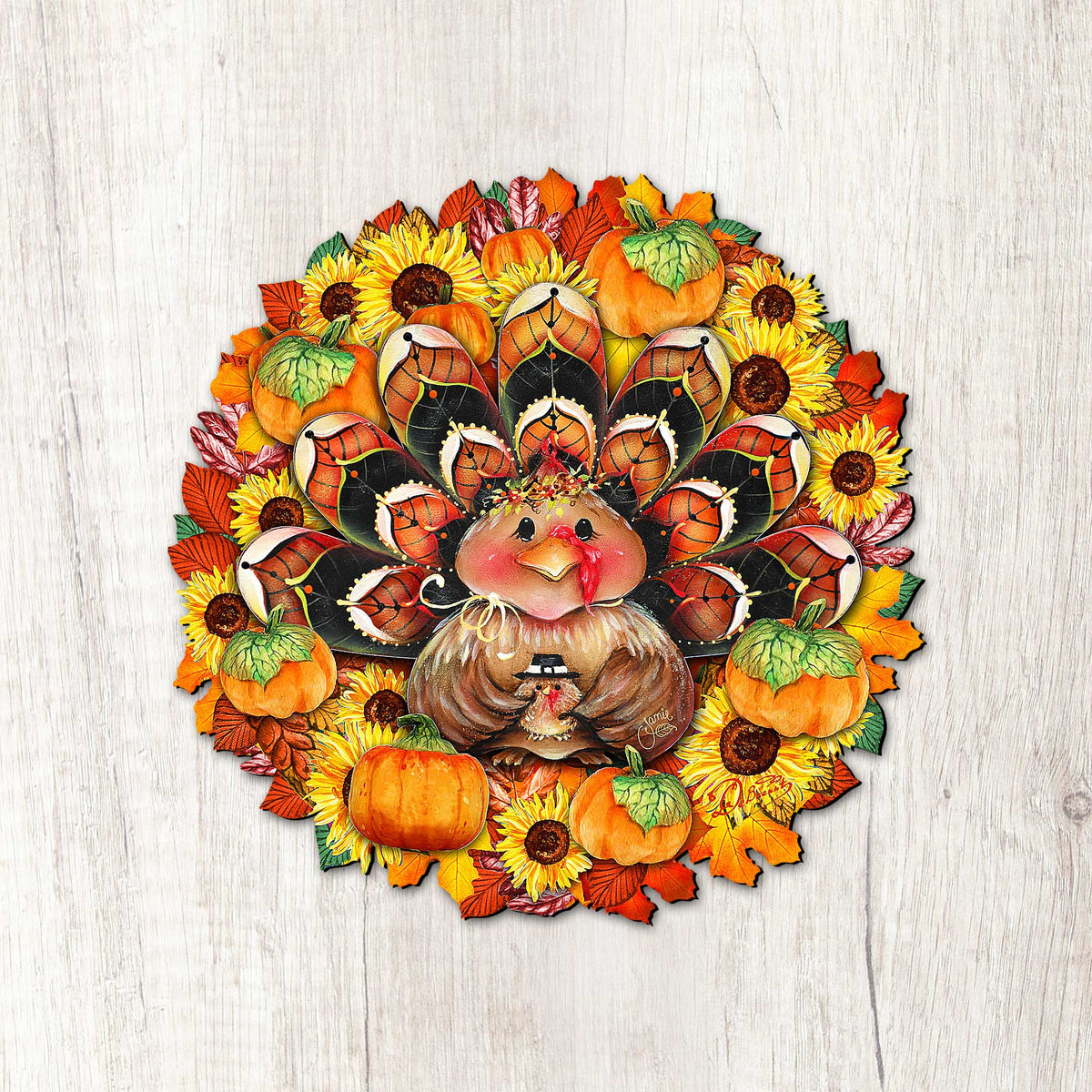 Turkey Holiday Door Wreath - Thanksgiving Halloween Decor by Jamie Mills-Price - 8185305-3H-MP G.DeBrekht