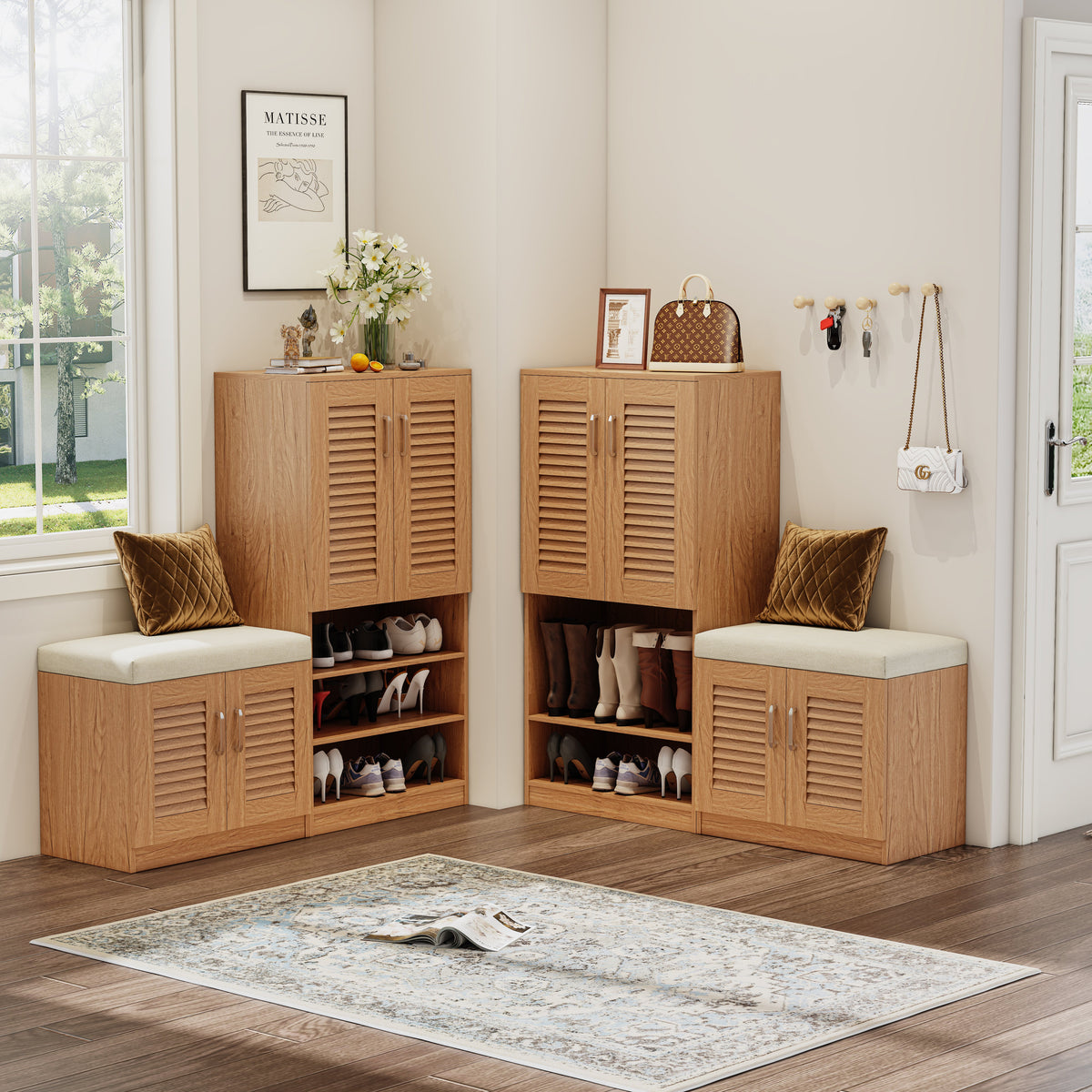 Multi Functional Shoe Storage Cabinet with Bench - Particle Board & MDF HouseOfZazla