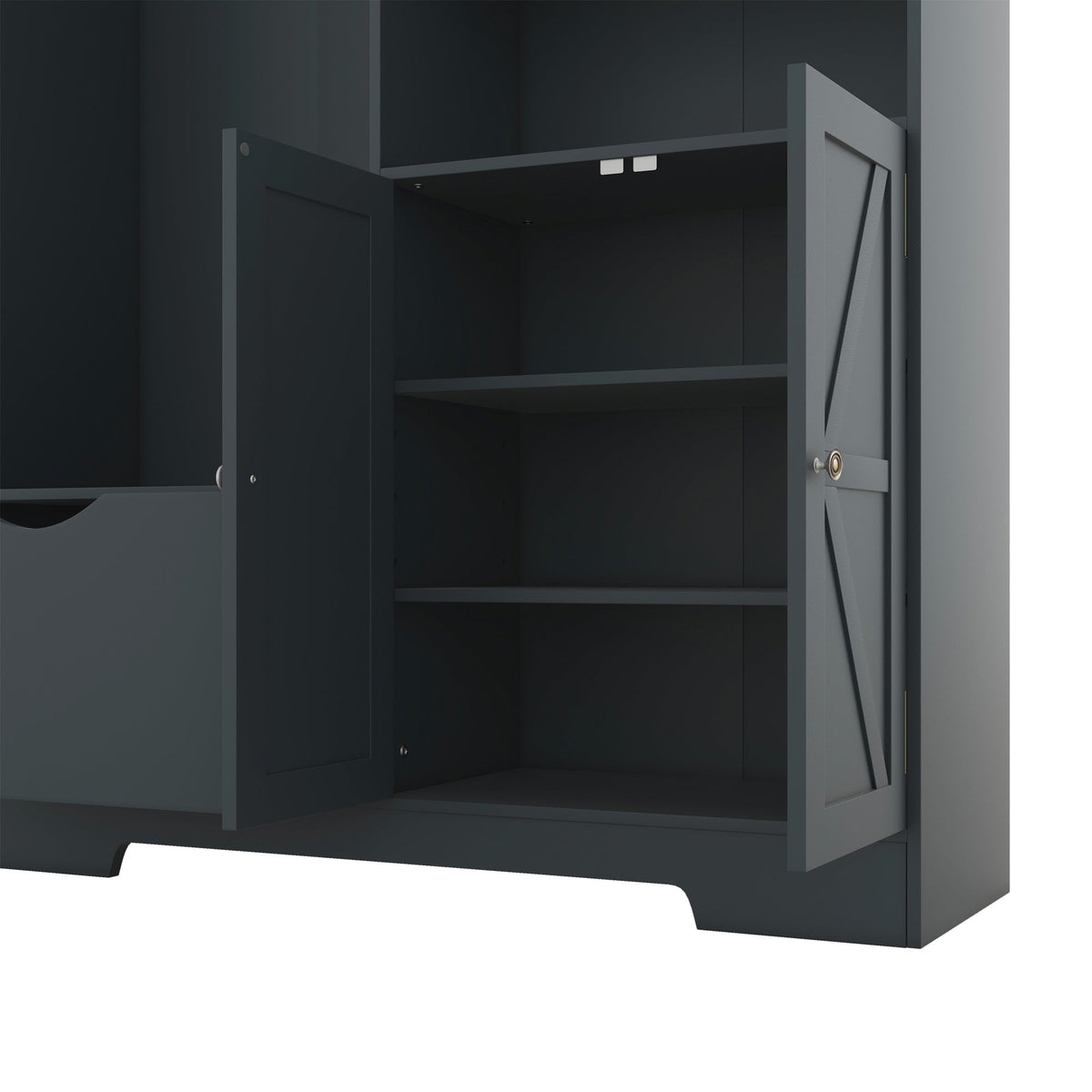 Multi-functional Hall Tree with Storage Shelves Drawers and Cabinet, Elegant Hallway Shoe Cabinet with Bench Antique Blue V.I.P Digital Presence
