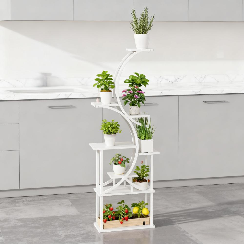 White S-Shaped Plant Stand with 8 Tiers - White HouseOfZazla