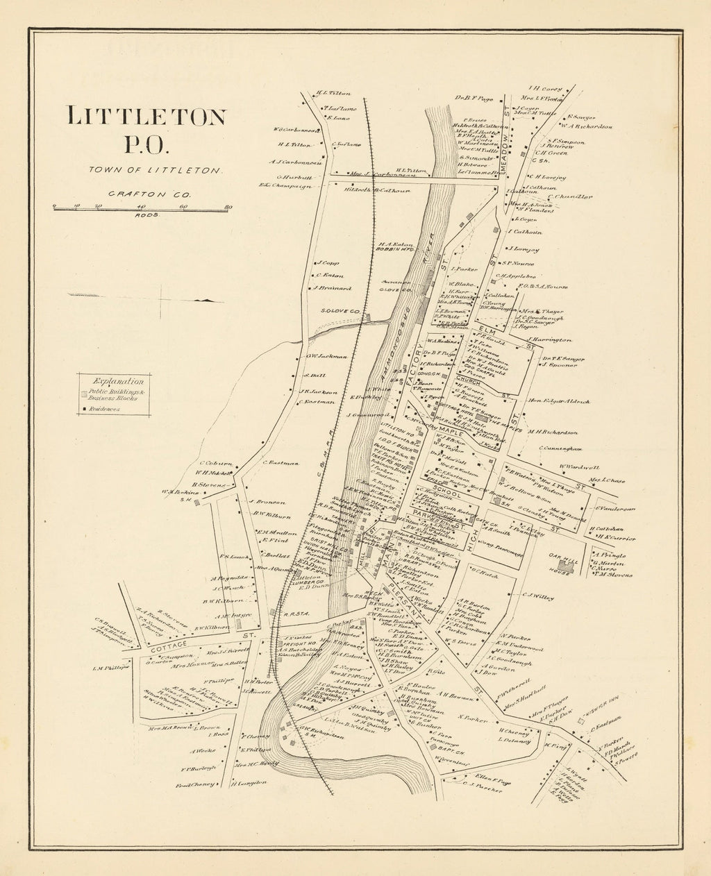 Vintage Map of Littleton, New Hampshire 1892