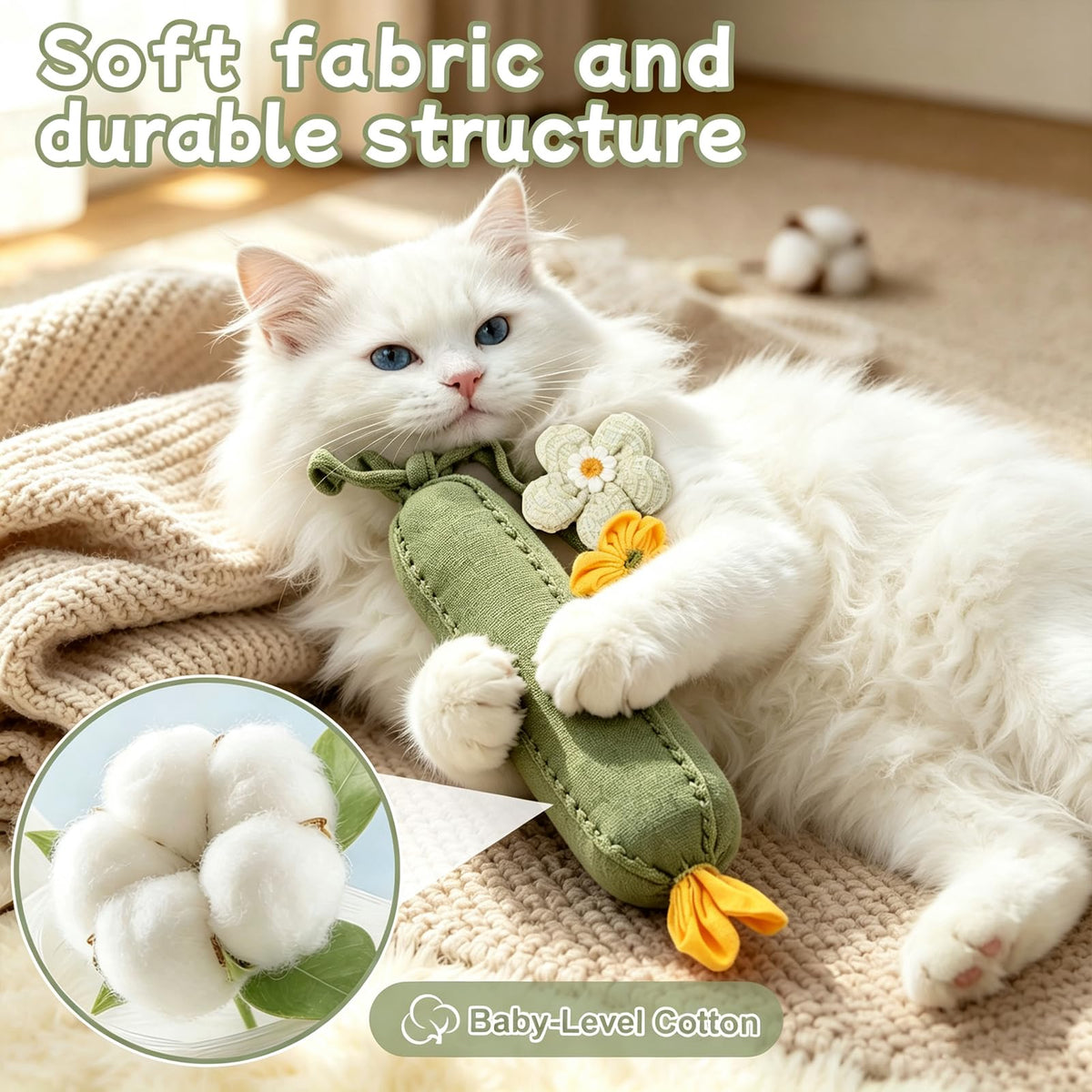 3PCS Cucumber Catnip Toy Cat Kicker Toys For Indoor Cats Kitten Cucumber Plush Toy With Catnip And Funny Sound, Designed For Kicking, Chewing And Interactive Play To Keep Indoor Cats Active