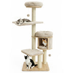 55" Solid Rubber Wood Cat Tree with Condo & Hammock