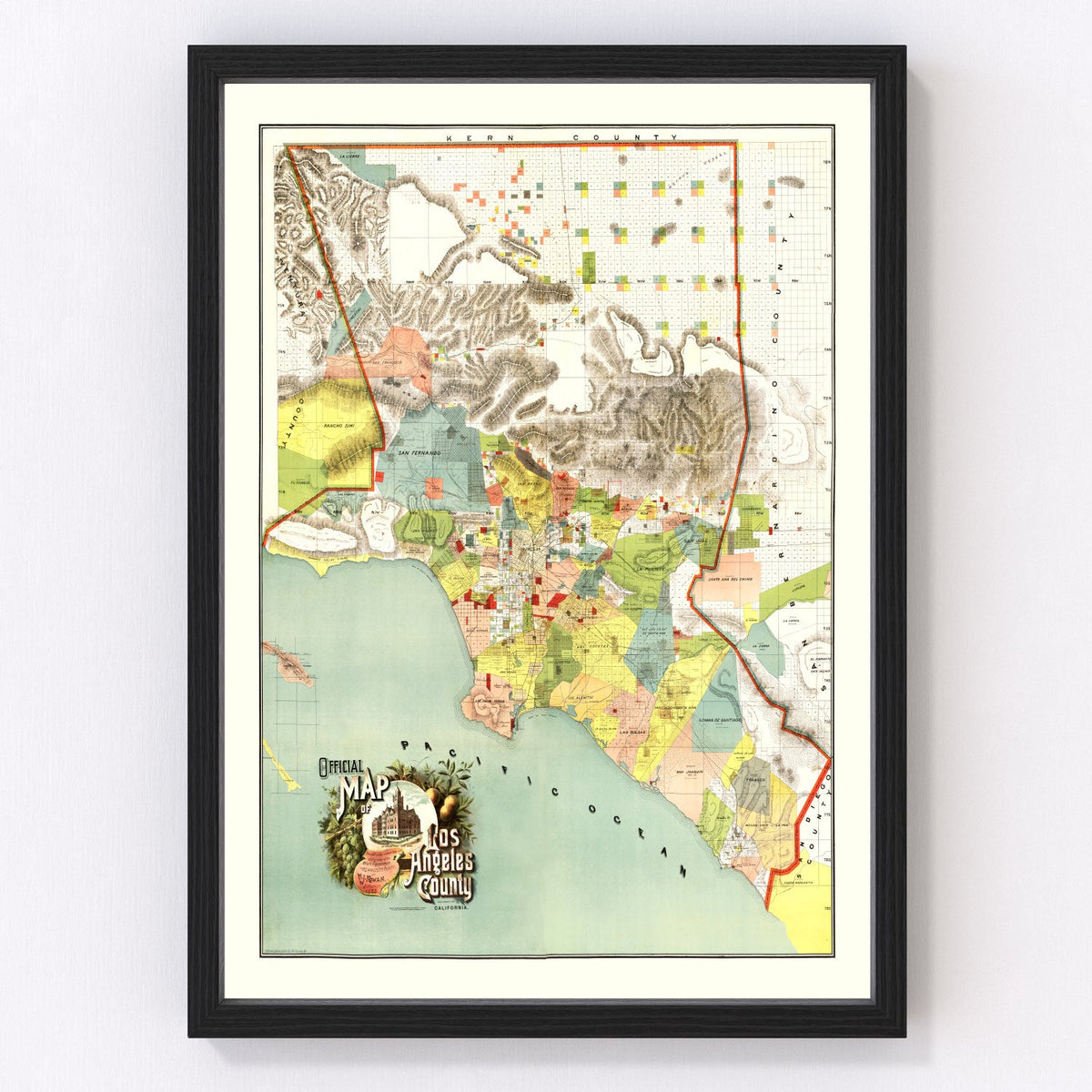Vintage Map of Los Angeles County, California 1888