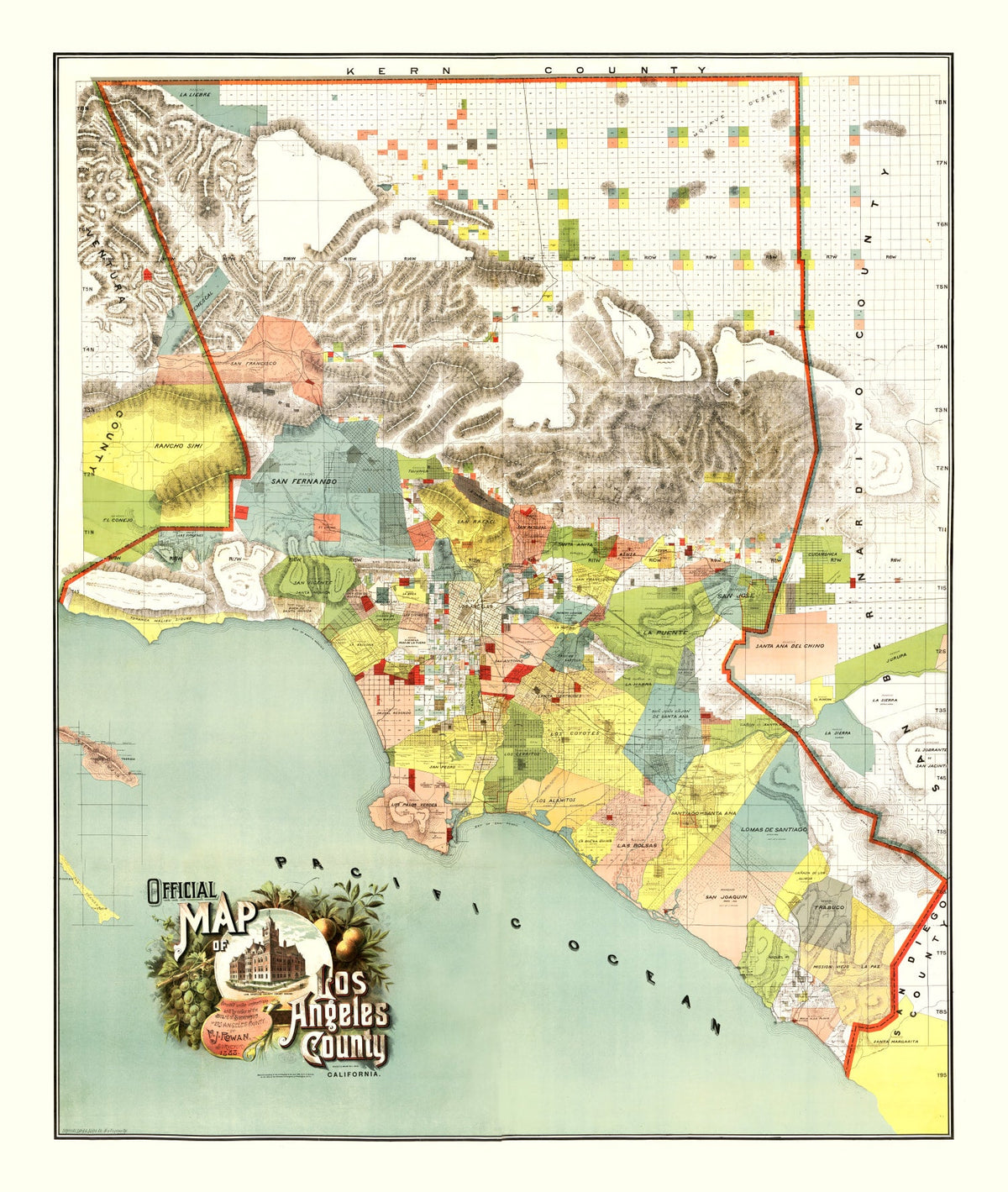 Vintage Map of Los Angeles County, California 1888