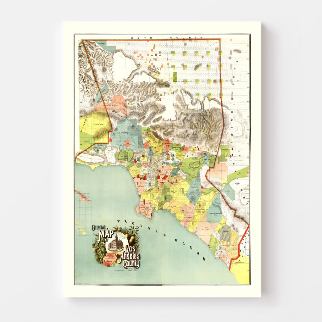 Vintage Map of Los Angeles County, California 1888
