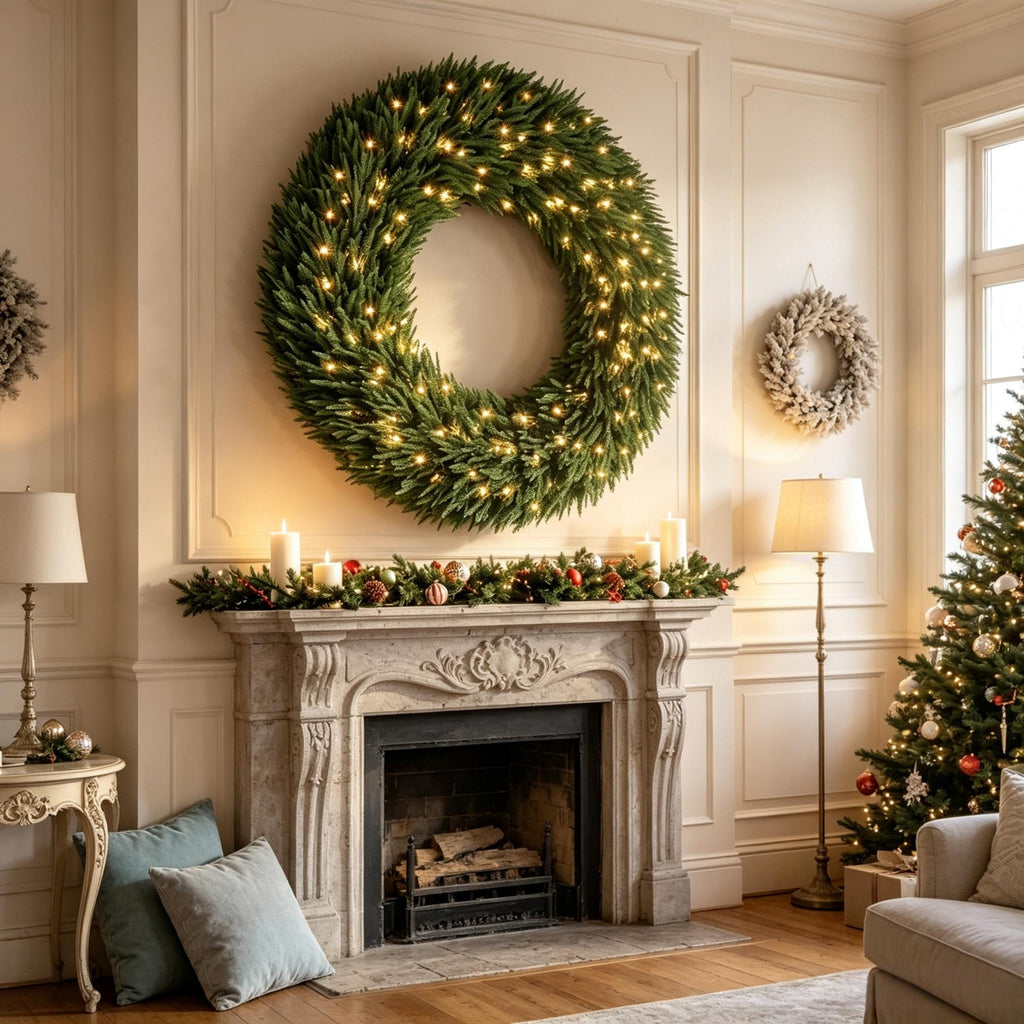 48" Artificial Norfolk Pine Christmas Wreath with LED Lights - Green HouseOfZazla