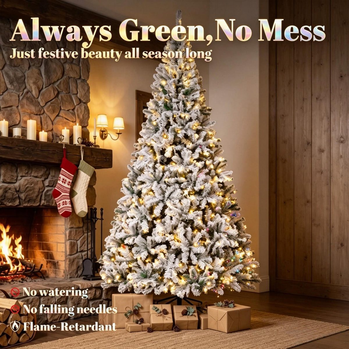 6 ft Pre-Lit Flocked Fraser Fir Artificial Christmas Tree