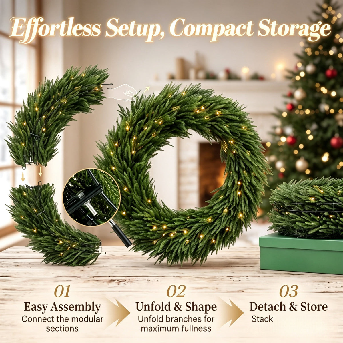 36-Inch Pre-Lit Christmas Wreath with Warm White Lights - Green HouseOfZazla
