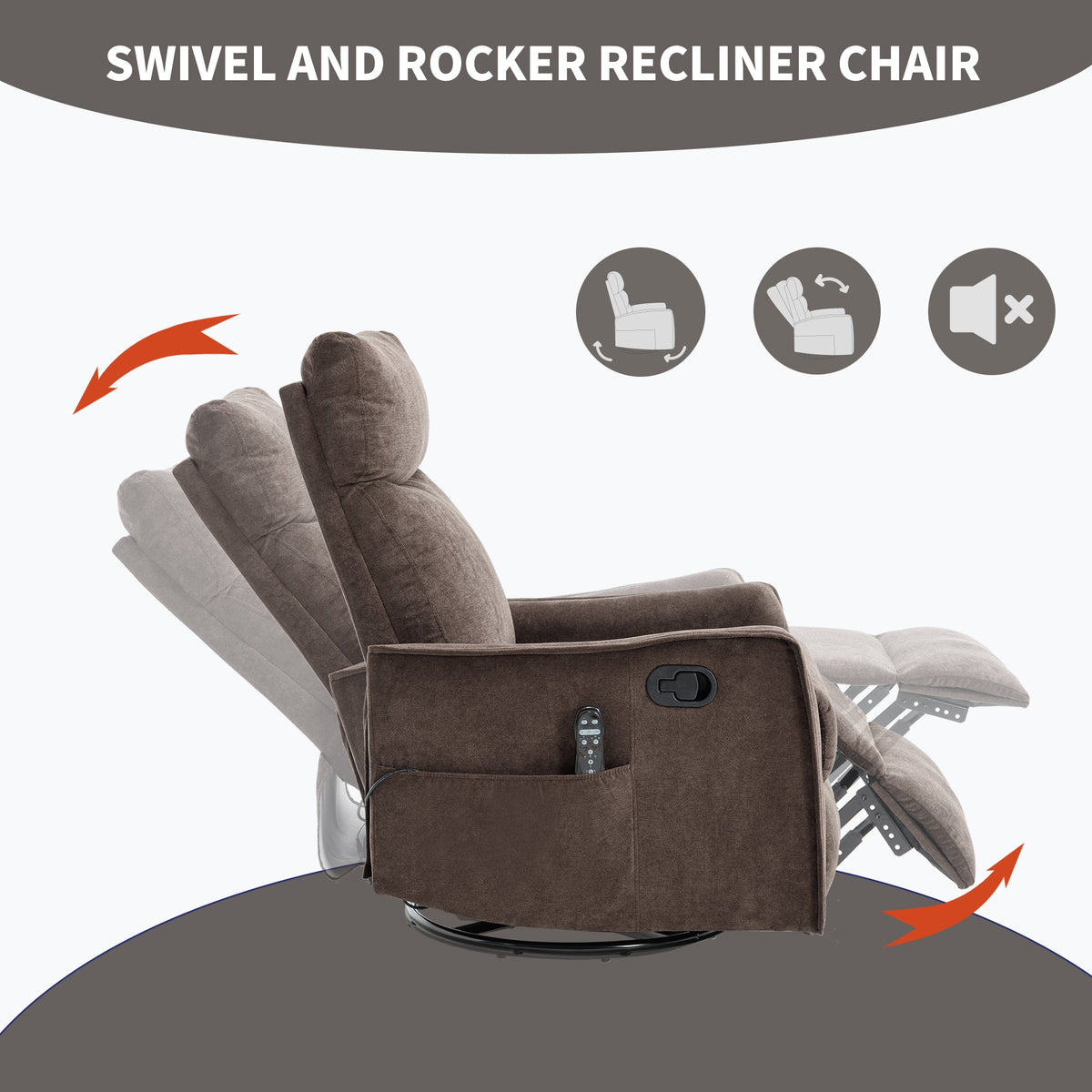 Heat Massage Manual Recliner Chair with Rocker and Swivel in Fabric HouseOfZazla