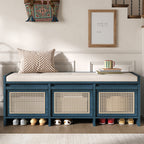 TREXM 48" Entryway Shoe Bench, Retro Style with Rattan Drawers