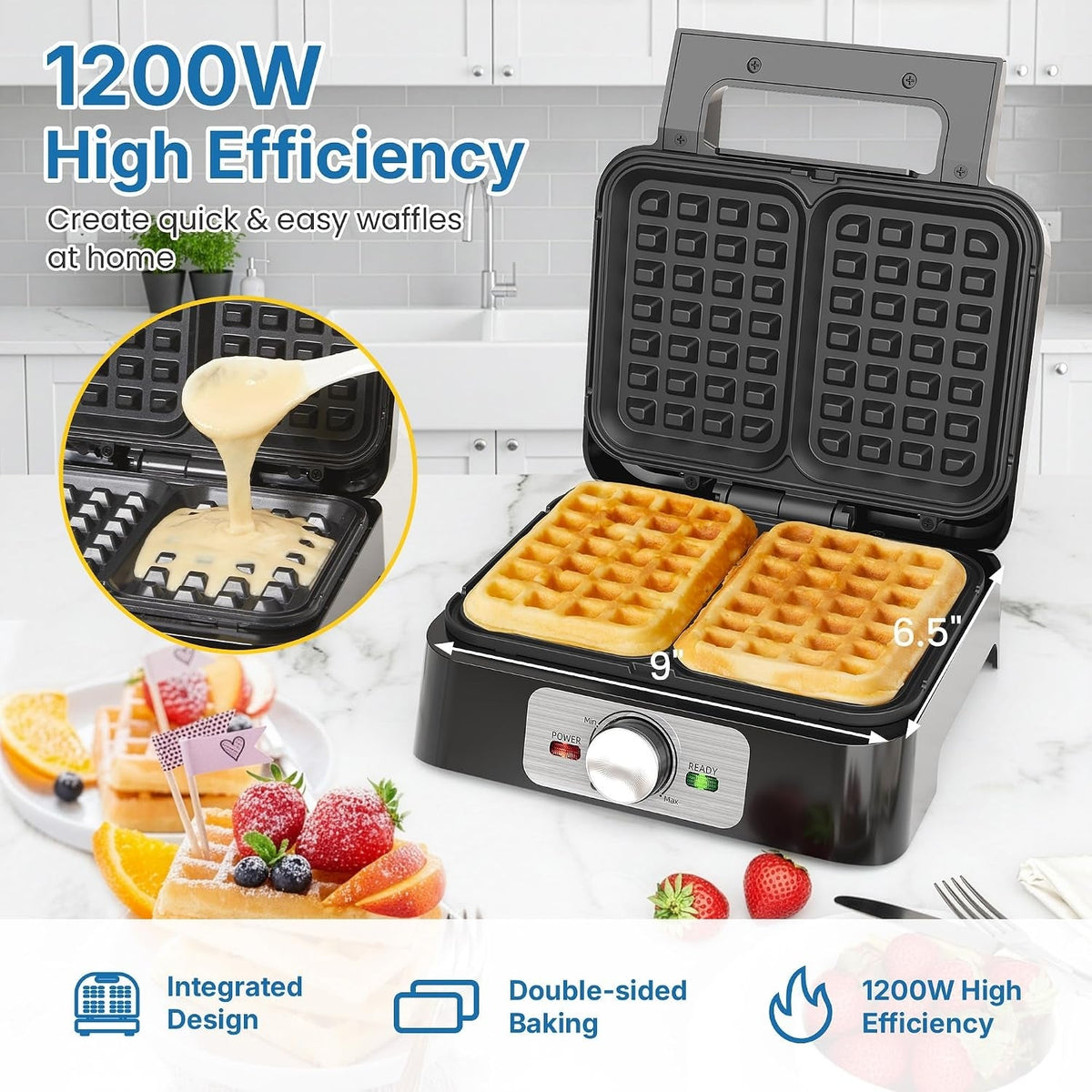 Belgian Waffle Iron 2 Slices