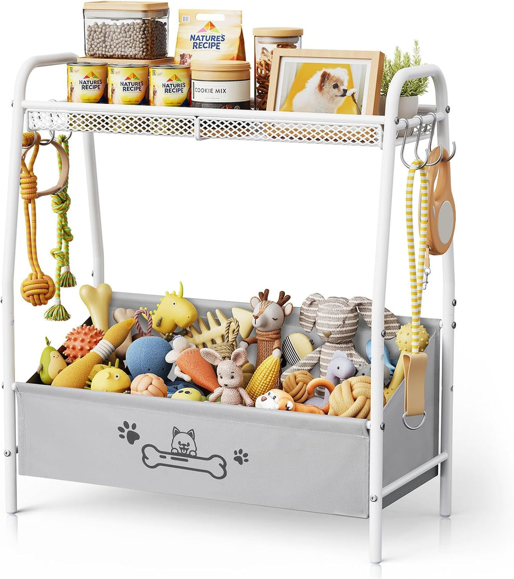 Dog Toy Storage Organizer with Shelf & 6 Hooks Wags & Whiskers Pet Supply