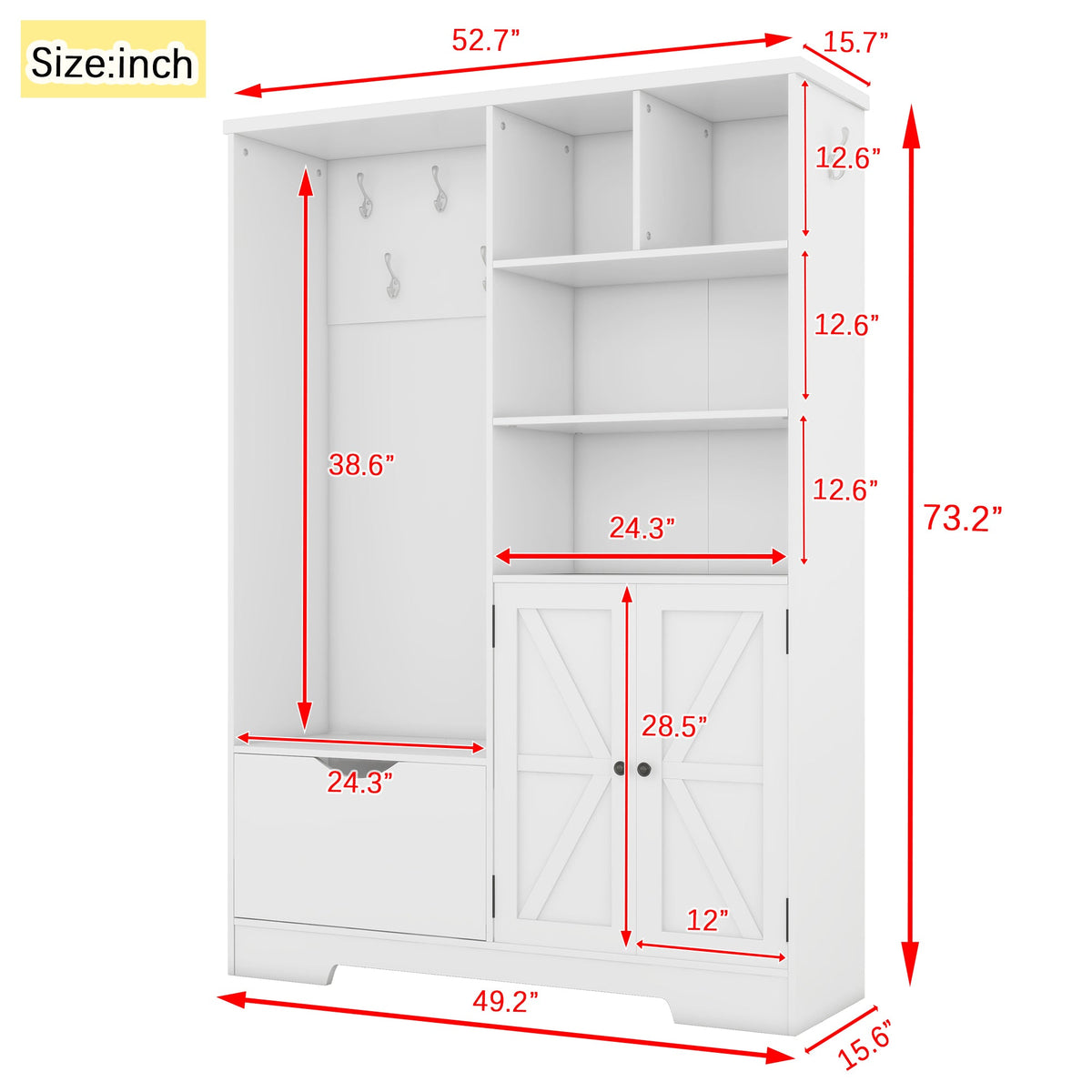 Multi-functional Hall Tree with Storage Shelves Drawers Cabinet Elegant Hallway Shoe Cabinet with Bench Modern Coat Rack White V.I.P Digital Presence