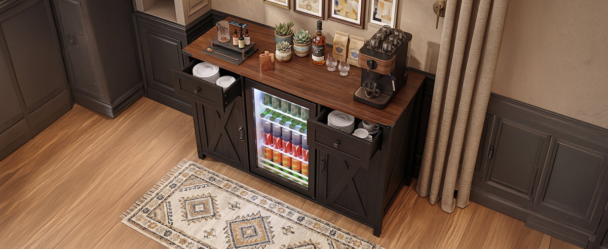 K&K 53.2" Farmhouse Fridge Cabinet with Power Outlet HouseOfZazla