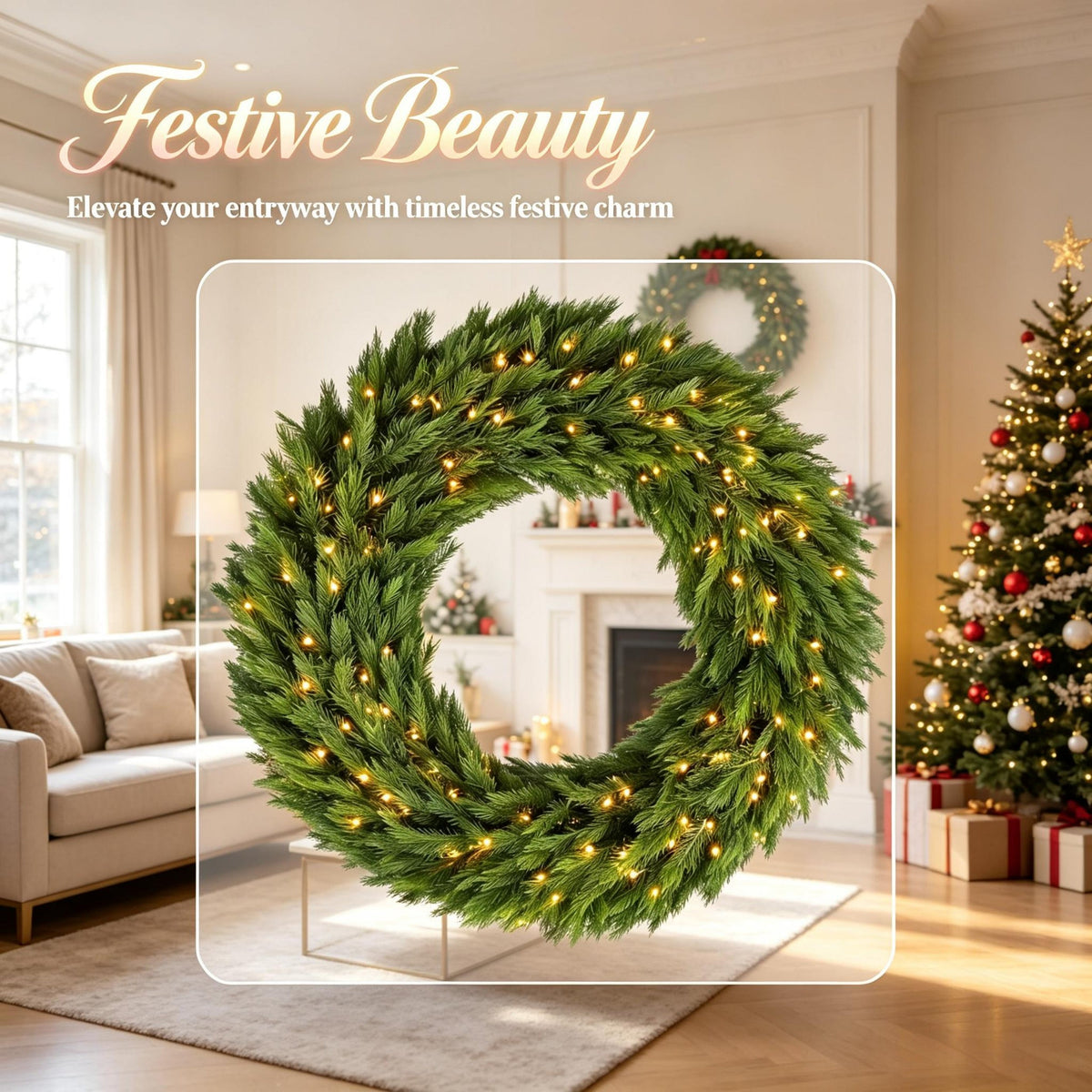 48in Pre-Lit Norwegian Spruce Christmas Wreath with 150 LED Lights - Green HouseOfZazla