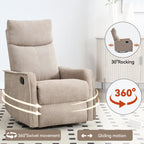 Heat Massage Manual Recliner Chair with Rocker and Swivel in Fabric for Living Room, Khaki