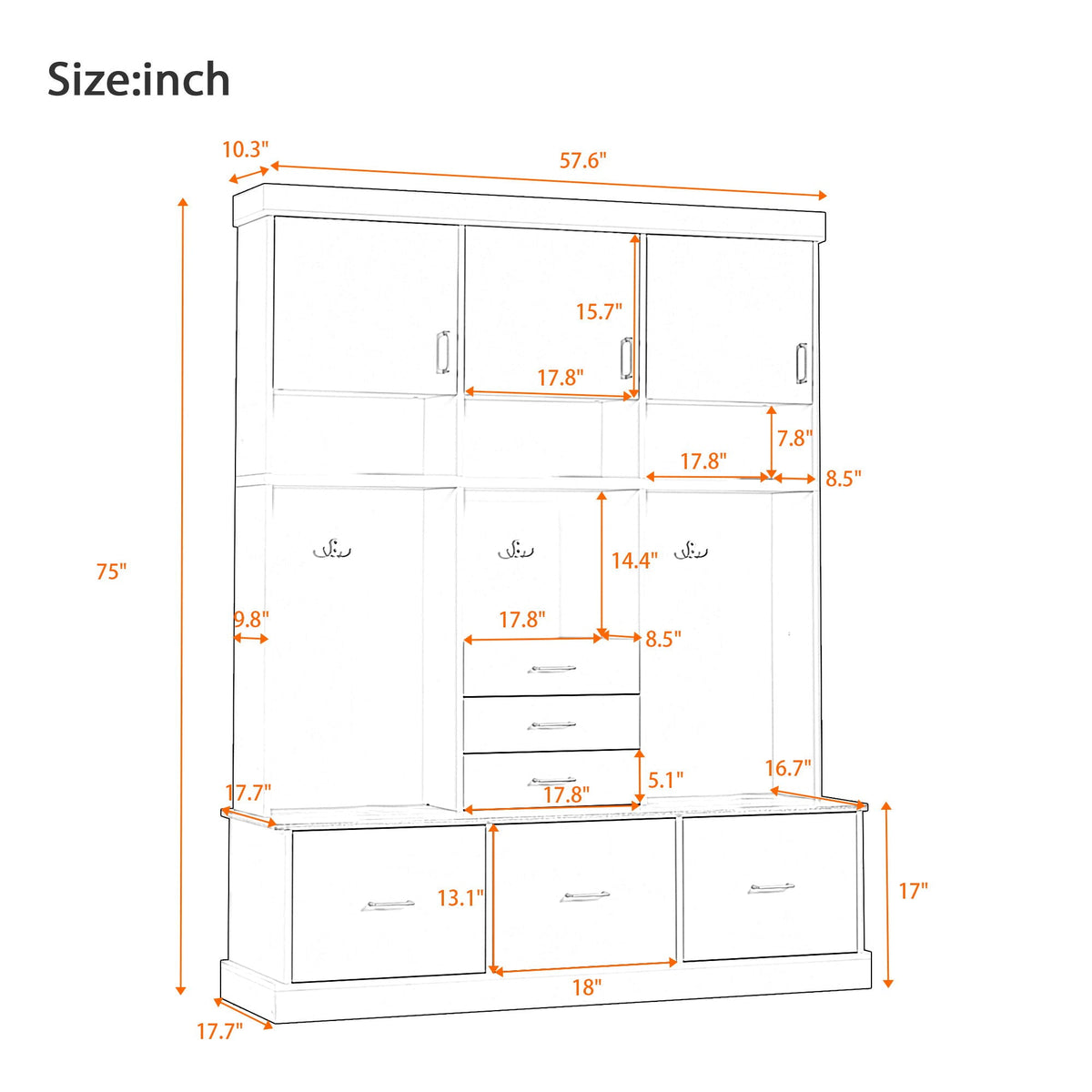 Entryway Hall Tree With Bench and Storage, 5 in 1 Coat Rack – Black or White HouseOfZazla
