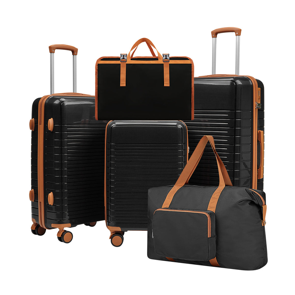 5-Piece Hardside Luggage Set with Spinner Wheels - Polypropylene HouseOfZazla