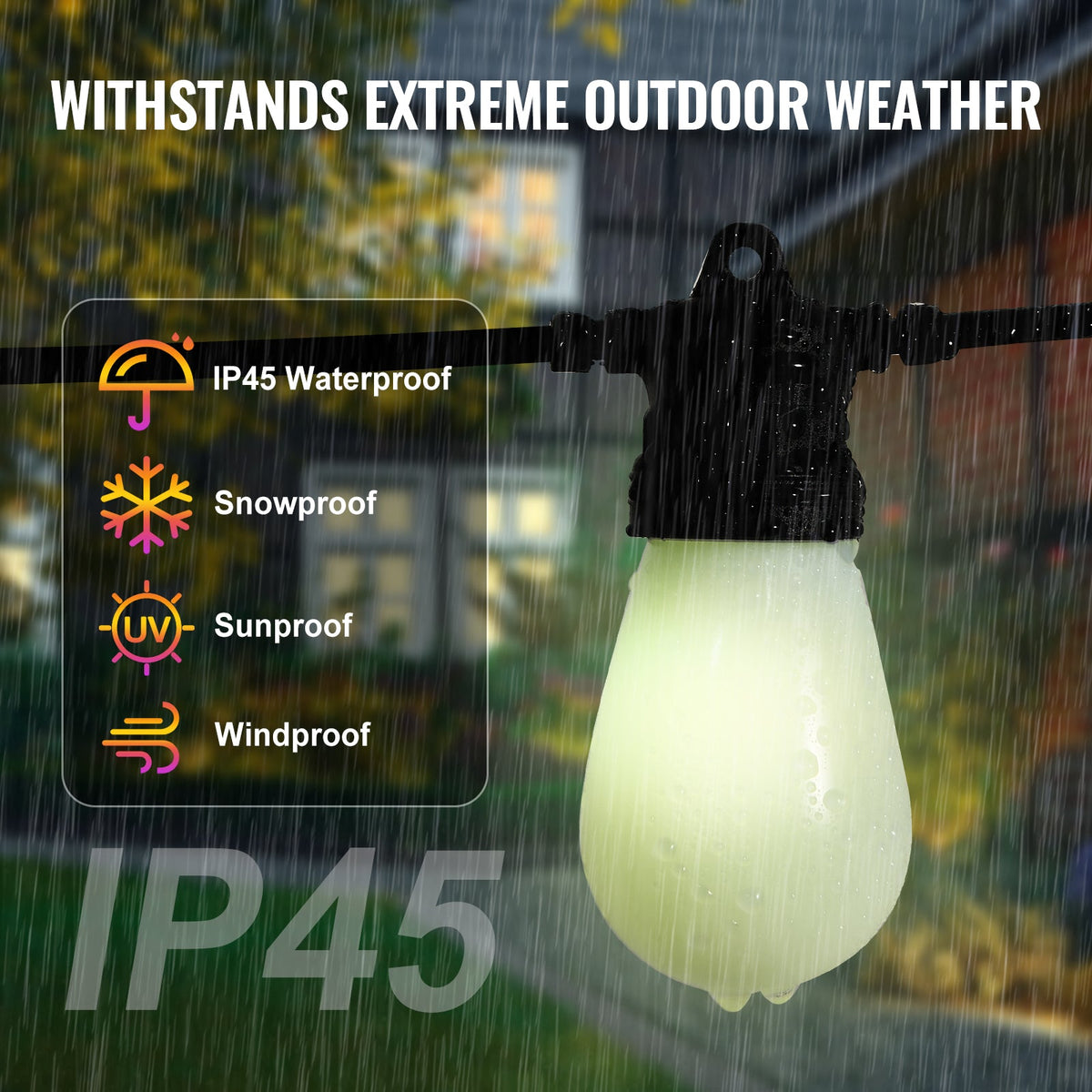 RGB Outdoor String Lights with App Control, 50FT - Multi-Color HouseOfZazla