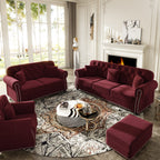 Upholstered Velvet Sofa with Nailhead Trim and Ottoman