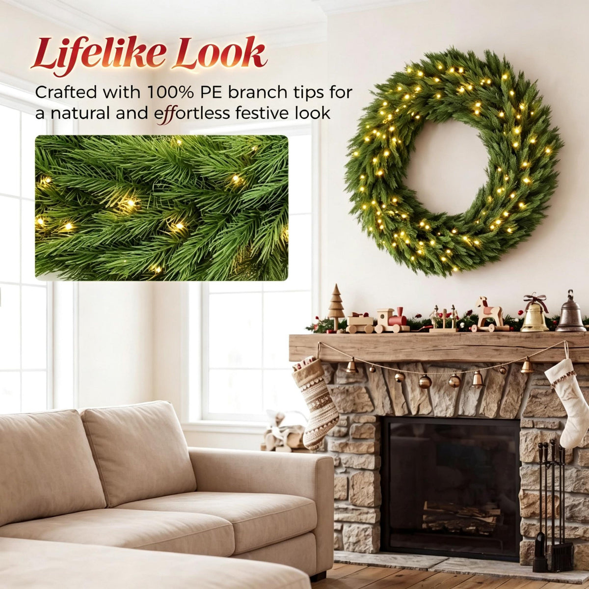 48in Pre-Lit Norwegian Spruce Christmas Wreath with 150 LED Lights - Green HouseOfZazla