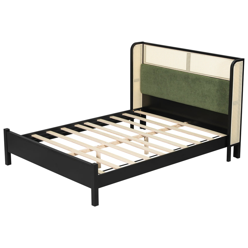 Queen Size Bed Frame with Plush Green Upholstered Headboard - Green HouseOfZazla