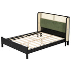 Queen Size Bed Frame with Plush Green Upholstered Headboard - Green HouseOfZazla
