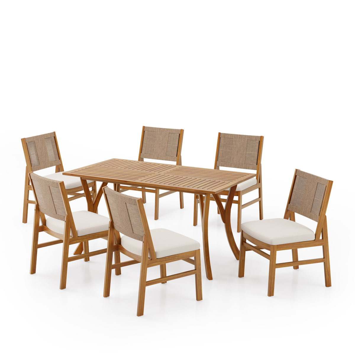 Outdoor 7 Piece Patio Rustic Acacia Wood Dining Set HouseOfZazla