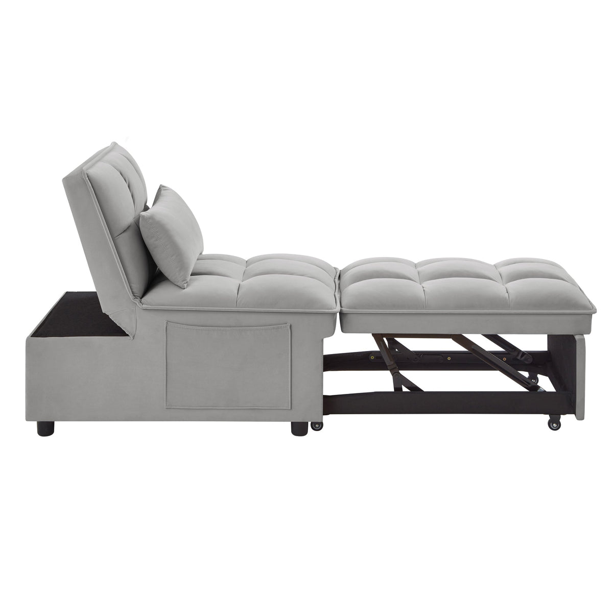 4 in 1 Multi-Function Single Sofa Bed with Storage Pockets Gray