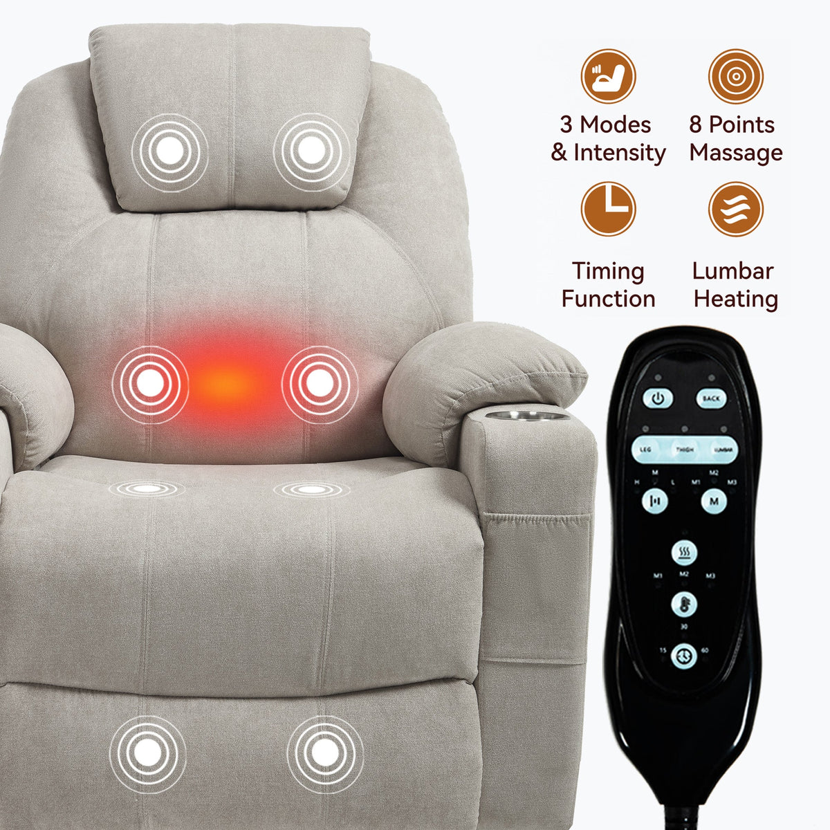 Power Lift Recliner Chair with Massage & Heating - Polyester HouseOfZazla