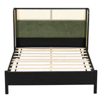 Queen Size Bed Frame with Green Upholstered Headboard