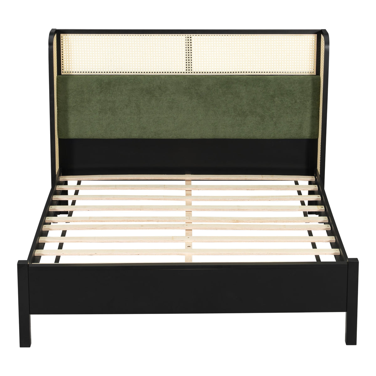 Queen Size Bed Frame with Plush Green Upholstered Headboard - Green HouseOfZazla